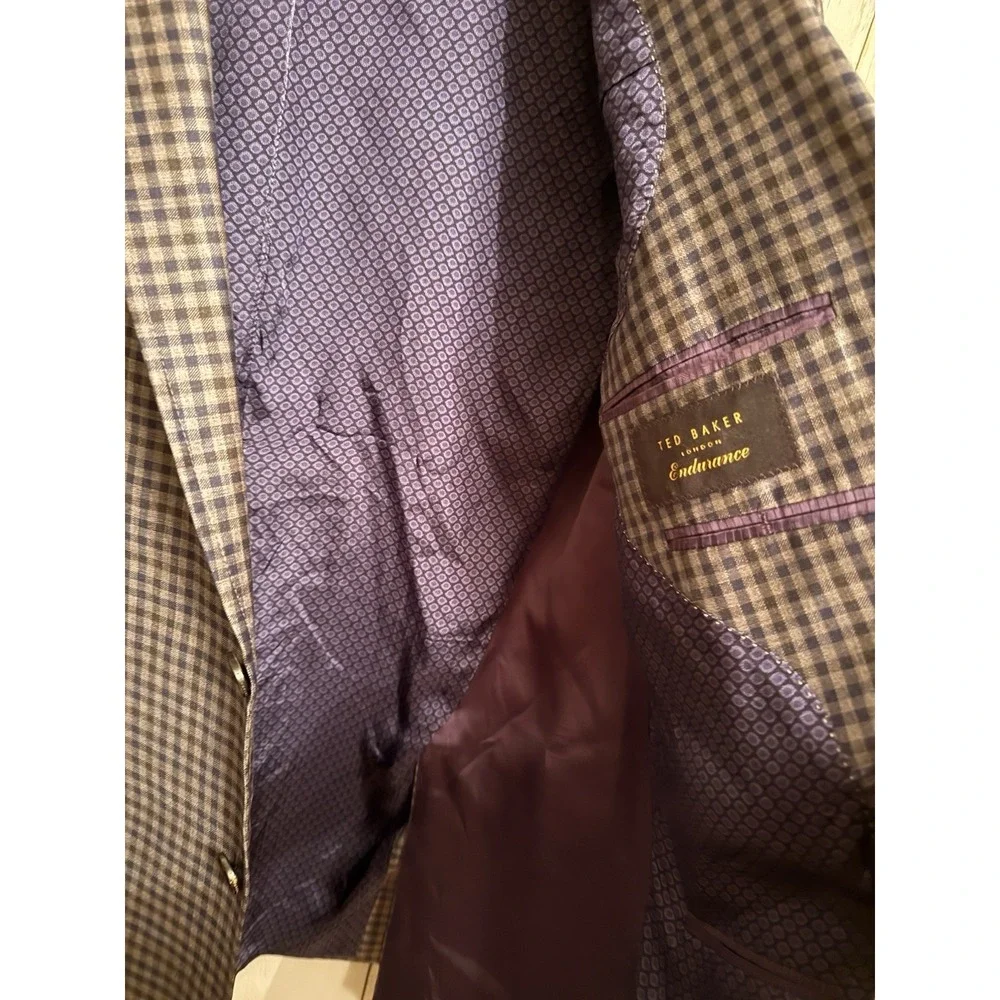 Ted Baker London Endurance Jacket Blazer Wool Laine‎ Grey purple Plaid 42R H14